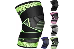 Ruilala Genouillère Sport pour Hommes Femmes 1 pièce Réglable Compression Genouillère pour Déchirure du Ménisque, Arthrite, Arthrose, Courir, Basketball (Vert, L)