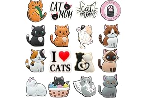 SULIVES 32PCS Cat Shoe Charms for Crocs, Cute Waterproof Shoe Decorations for Girls Boys Teens, Kitty Charms for Clogs, Cat Lover Gifts for Birthday Party DIY Accessories