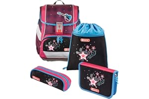 Step by Step Schulranzen-Set 2IN1 „Popstar“ 4-teilig, rot-schwarz, ergonomischer Tornister mit Reflektoren, höhenverstellbar mit Hüftgurt für Mädchen 1. Klasse, 19L