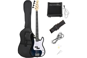 SPORTNOW Chitarra Basso Elettrico 4 Corde con Amplificatore 15W, Borsa, Tracolla e Plettri, Colore Blu Scuro