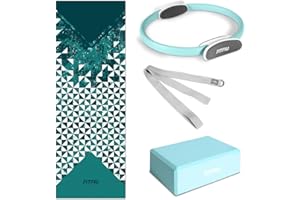 Fitfiu Fitness KITWELL-500 - Kit Yoga blu 5 Accessoires Pilates Qui Comprend Tapis avec Design Mandala Brique, Ballon, Roue et Sangle, Pack Pilates spécial pour Les séances Fitness et Gymnastique