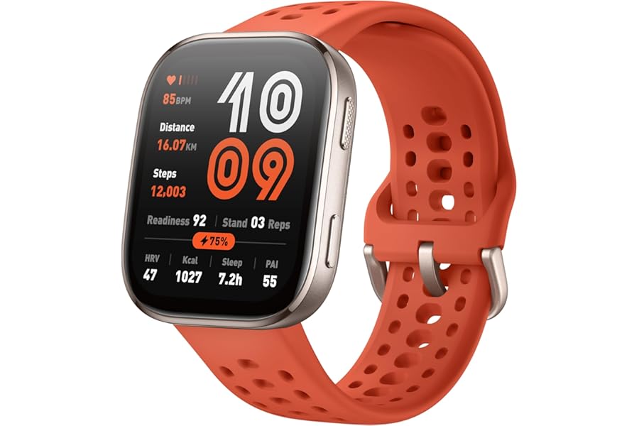 Amazfit Bip 6 Smart Watch 46 mm, 14 Day Battery, 1.97" AMOLED Display, Free GPS and Maps, IA, Bluetooth for Calls and Messages, Sleep Tracker, 140+ Workout Modes, 5ATM, Red