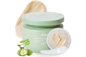 Liillya Gommage Corps Exfoliant pour Femme avec Luffa et Cuillère à Gratter Gommage Corporel aux Noix, avec du Niacinamide pour Hydrater, Nettoyer et Exfolier les Pores, 8 oz
