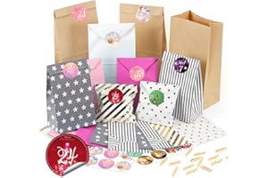 Calendrier de l'Avent Sac à Remplir, 26 Noël Calendrier Sacs avec Numérique Autocollants, à Faire soi Calendrier Noel, Sachets en Papier à Remplir Soi-même, Pochette Calendrier