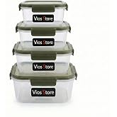 Vios Store 4&rsquo; Ziplock Storage Container Set &ndash; With Leak Proof Lid, Different Sizes and Colors, BPA Free, Plastic Food Storage Box