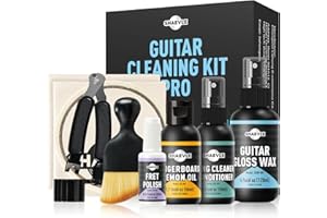 SHAEVLE Gitarren-Reinigungspflege: Glanzwachs, Bundpolitur, Griffbrett-Zitronenöl, Saitenreiniger-Öl, Abdeckband, Reinigungsbürste und Reinigungstuch verlängern die Lebensdauer von Griffbrett und Saiten