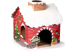 Puckator Christmas Santa's Grotto Cat Playhouse 100% Cardboard Cat Den Tree Tower - Scratch Post - Cats Play Shelter House - Kitten Den Beds For Indoor - Accessories - Bed Cave Kennel