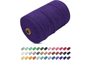 Corde Macramé 3mm x 200m, Uiopa Fil Macramé 3mm Corde Coton Naturelle 4 Brins, Coloré Ficelle Cordon Coton pour Tressée DIY, Tentures Murales, Porte Plante, Rideau, Decoration Boheme (Violet foncé)