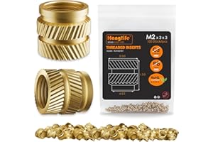 HANGLIFE Wkładki gwintowane gorąco, gwintowane wkładki M2 do elementów druku 3D i części z tworzyw sztucznych - mosiężne metryczne nakrętki szczelinowe (100 sztuk)