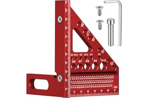 Fentar 3-D Speed Square, 22.5-90° Aluminum Alloy Combination Square, Accurate Carpenters Square with 11 Different Drill Holes and Positioning Aid, Multifunctional Woodworking Tools Set Square, Red