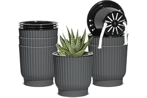 T4U 10cm Self Watering Plant Pots Indoor, 6 Pack Small Indoor Plant Pot, Grey Plastic Flower Pots, House Plant Pots for Indoor Plants, Succulent, Cactus, African Violets, Spider Plants