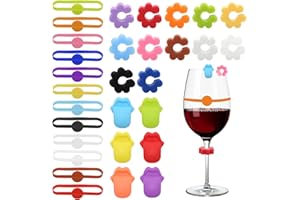 MAIXINNEW 30 Piezas Marcador Vasos Silicona, Marcador de Copas de Vino Reutilizables, Marcadores para Bebidas Originales para Fiestas, Camping, Bodas