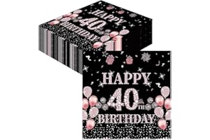 GROVBLE Servietten 40 Geburtstag,40 Stück Papierserviette Mädchen Happy Birthday Servietten Decorations,Schwarz Rosé Gold Tischdekoration für Party Geburtstag,Happy 40th Birthday Paper Napkins (cc)