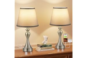 Aooshine Dimmable Grey Bedside Lamps Set of 2, Bedside Lamp with USB A+C Ports, 3 Way Dimmable Table Lamps for Night Stands, Retro Grey Touch Table Lamp(Bulbs Included)