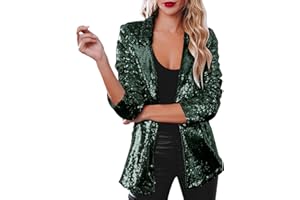 GÉNÉRIQUE Femmes Paillettes Blazer Sequin Veste Casual Manches Longues Glitter Party Brillant Manteau Rave Survêtement Doudoune pour