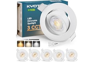 KYOTECH 3CCT Faretti LED da Incasso per Cartongesso Dimmerabile 68-75mm, 5W 550LM 230V Faretto Incasso Ultra Sottili, IP44 Faretti da Incasso Ruotabile a 45° per Bagno, Set di 6 Bianco