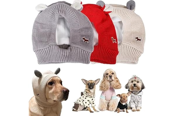 Infispace Super Warm Pet Woolen Cap Pet Hoodie Head Cover, Warm Cotton Pet Hat Headgear Pets Soothing Ear Protector for Calming/Aid Sleep/Protection Against Cold (Beige)