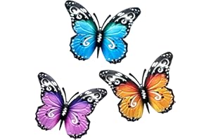 SUNNEKO 3 PCS Large Metal Butterfly Garden Ornaments Outdoor, Metal Wall Art Big Butterfly Decorations for Outside Garden Shed Fences Yard Decorations Wall Hanging