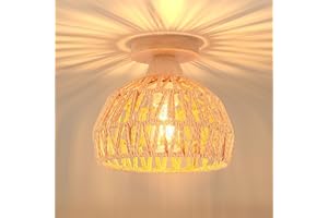 iDEGU Plafonnier Vintage Industrielle Lustre en Bois et Rotin Cage Abat-jour Lampe de Plafond E27 Éclairage Décoration Suspension Luminaire pour Chambre Entrée Couloir Bar Restaurent (20CM, Rotin)