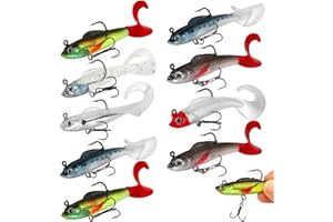 PDDENALITY 9 Pcs Pike Fishing Lures, UK Big Soft Tail Silicone Swimbait Lures Set, for Sea Bass, Trout, Perch, Sea Fishing