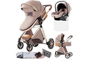 Doraystar Carro Bebe 3 Piezas, Carrito Bebe 3 en 1 con Dos Modos de Empuje Reversibles, Cochecito Bebe 3 Piezas con Capazo Grande Cómodo, Carricoche Bebe 3 Piezas Alto Paisaje (V9 Khaki)
