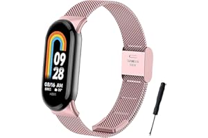 BDIG Bracelet compatible avec le Xiaomi Mi Band 9/Xiaomi Mi Band 8, Bracelet de remplacement en acier inoxydable avec boucle ajustable pour le Mi Smart Band 8 Melan Pink