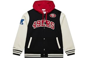 Mitchell & Ness Courtside Fleece NFL Vintage College Jacke mit Kapuze, farblich abgesetzte Ärmel, Druckknopf Verschluss, Herren, Frauen, Kinder, Unisex, Frühling, Sommer, Herbst, Winter