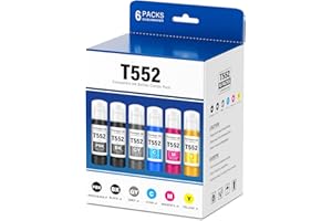 SUBLIMAKER 552 Ink Refill Bottles 6 Pack (NotSublimation Ink) Compatible Replacement for Epson Ecotank Photo ET-8550 ET-8500 ET8550 ET8500 8550 8500 Printer, T552 Ink Refill Bottles (BK Pigment, PB C M Y GY Dye)
