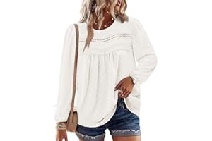 CHICZONE Women's Long Sleeve Chiffon Blouses Crew Neck Lace Hem Tunic Tops for Leggings Casual T-Shirts