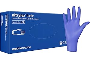 MERCATOR MEDICAL Nitrylex Basic Gants Nitrile Jetables, Examen Protecteur, Non Poudrés, Non Stériles, Couleur Bleu, Taille S (6-7), Ambidextre, Bout Doigt Texturé, Poignet Bordé, dispenser box 100 Pcs