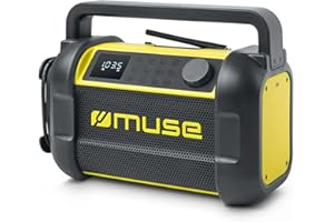 Muse M-928 BTY Baustellenradio, robust, Staub- und spritzwassergeschützt (IP64), mit Bluetooth und UKW Radio, integriertem Ladegerät und USB-C-Anschluss, schwarz-gelb