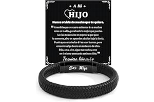 CheersLife Regalos Originales Navidad para Hombre, Pulsera Cuero Negro Ajustable con Caja de Regalo, Regalos Aniversario/San Valentín/Navidad/Cumpleaños para Hijo, Hermano, Marido, Novio