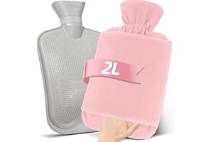 MUPAS Termofor z poszewką z włókniny – duża, szczelna butelka na łóżko, miękka, z kieszenią typu kangur, z naturalnym kauczukiem, dla dzieci i dorosłych (różowy)