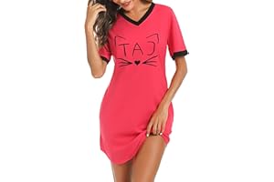 Litherday Damskie koszule nocne bawełniane damskie koszule nocne bielizna nocna z kieszeniami koszule nocne dekolt w serek bielizna nocna z krótkim rękawem piżama koszula nocna odzież domowa