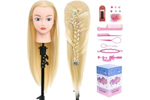 NEVERLAND BEAUTY & HEALTH Neverland de 20 pulgadas Cabeza de peluquería 100% fibra pelo Cabeza de Entrenamiento Cabeza de Muñeca Muñeca peluqueria Muñeca de la Cosmetología con Soporte& DIY Hair Styling Tools