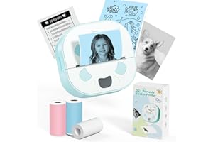 Byeodio Sticker Printer, Mini Photo Printer, Bluetooth Portable Sticker Maker with 3 Rolls Paper, Print Pod Inkless Thermal Printers for iphone, Impresora Portátil for Notes, Journal, DIY, Kids Gift