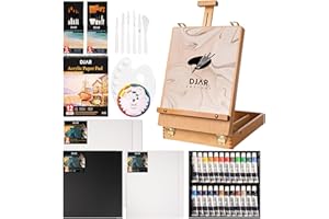 DJAR 49 pcs Acrylic Painting Set, Includes Desktop Easel, Acrylic Paint, Canvas, Sketchbook, Painting Pads, 24 Color Paint Set for Adults, Artists, Beginners