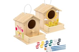 LotFancy Vogelhaus Bausatz für Kinder, 2 x Vogelhaus zum bemalen, Holz Bastelset, DIY Basteln Set Vogelkasten Basteln Ostern Geschenke für Mädchen Jungen Kleinkinder