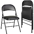 KAIHAOWIN Folding Chairs Set of 2 Vinyl Padded Foldable Chairs-Stackable Morden Commercial Seat with Powder-Coated Durable Metal Frame for Indoor Office