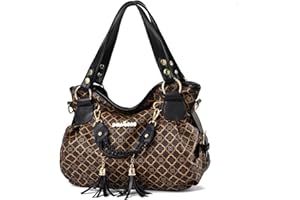 NICOLE & DORIS Handtasche Damen Retro Schultertasche Weiche PU Leder Retro Shopper Tasche Hobo Henkeltasche Groß Umhängetasche Bedruckte Tragetasche für Alltag, Schule,Reise Blume Schwarz