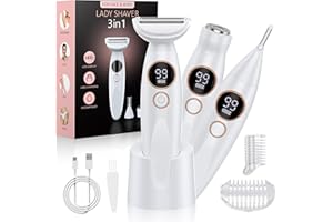 JEETIF Bikini Trimmer Women, Waterproof 3-in-1 Lady Shavers for Women - Painless Electric Razor for Face, Body, Legs & Underarms with LED Battery Display, 120min Runtime, IPX7 Washable & USB Dock