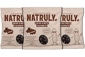 Natruly Cacao&Nuts Cacahuetes con Chocolate sin Azúcar y sin Edulcorantes, Sin Gluten, Snack de Chocolate sin Azúcar – Pack 3x150 gr (Chocolate negro 72%, 3x150 g)