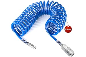 SRJQXH 9m Manguera Compresor Aire, Espiral Pistola Aire Comprimido, Diámetro 6x4 mm Manguera Compresor, Azul, con Conector, para el Hogar, Taller, Taller de Reparación de Automóviles