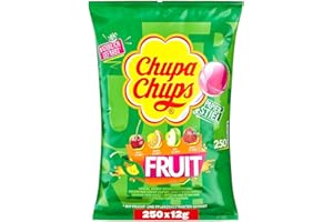 Chupa Chups Lollipops Fruit, Sucettes de Fruits, Pomme, Fraise, Orange, Cerise, 250 Pièces, 3 kg