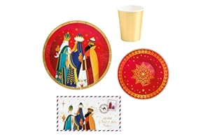 PARTYLOSOPHY Mesa decoración Navidad Reye Magos, Vajilla Desechable Reyes Magos. (Kit 6 Personas 2)