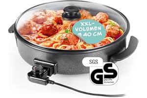 ‎GOURMETMAXX GOURMETmaxx Elektrische Multifunktionspfanne ⌀ 40cm | Mit Thermostat, Glasdeckel & Antihaftbeschichtung | XXL Volumen - optimal als Paellapfanne, Schmorpfanne & Wokpfanne | 1500W [Edelstahl]