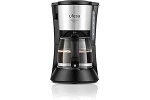Ufesa CG7115 Capriccio 6 Delux Macchina Caffè Americano, 6 tazze, 600W, Brocca 0,6 L, Filtro Permanente, Piastra Riscaldante Antiaderente, Sistema Salvagoccia, Auto Stop, Finiture in Acciaio Inox