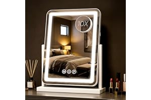 Antok Schminktischspiegel Schminkspiegel mit Beleuchtung - 44x33 cm Kosmetikspiegel Tisch Spiegel LED 360° Drehung 3 Farbtemperatur 10X Vergrößert mit Touch Steuerung