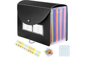 CHILLSILA Cartella Portadocumenti A4, Porta Documenti Espandibile 24 Tasche, Portatile Fisarmonica Organizzatore per Casa Scuola Ufficio Viaggio (con Coperchio) (Nero)