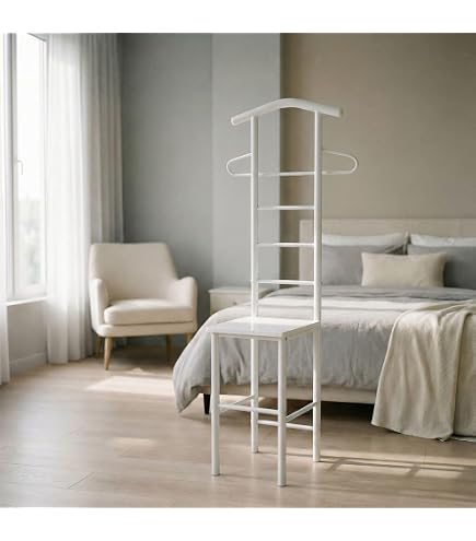 En.Casa] – Valet de chambre en bambou avec 2 surfaces de rangement et 3 barres – Dimensions 133x40x42cm – Montage simple et rapide